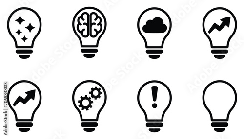 Photos Light bulb idea icon, innovation and creativity symbol, problem solving concept, strategic thinking, business development, new solutions, inspiration vector illustration