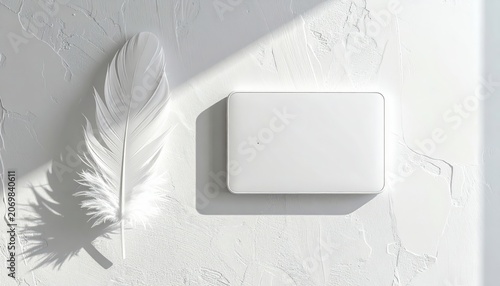 White soap bar with feather on surface.