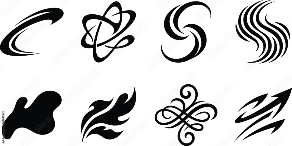 Fototapeta premium Abstract Decorative Swirl and Modern Ornament Silhouette Collection for Creative Branding Elements