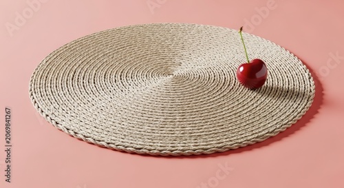 cherry on woven place mat setting.