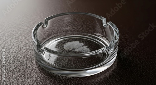 Glass Ashtray on Dark Surface Closeup.
