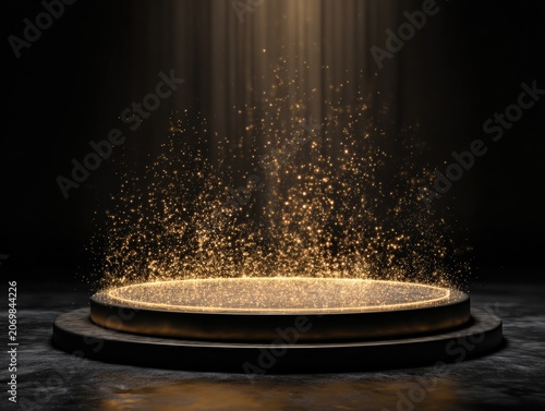 Gold sparkles falling on black background