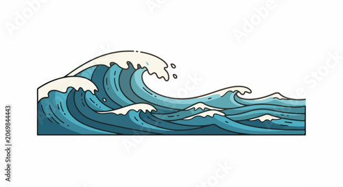 A vibrant cartoon-style illustration of a large wave