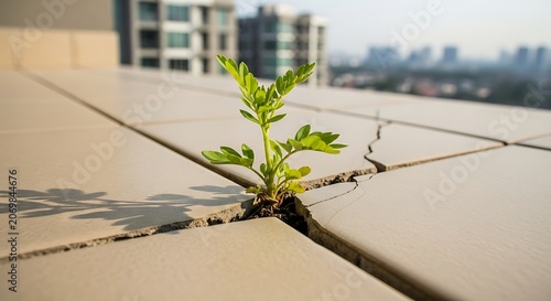 Small plant growing through concrete.