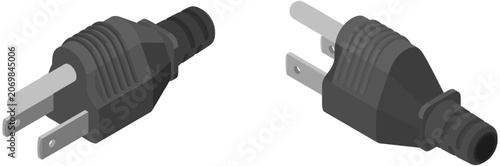 Bild auf Leinwand Isometric Three‑Prong Power Plug Illustration