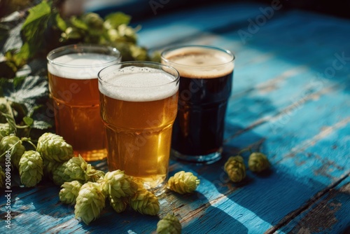 Beer Glasses with Green Hops
