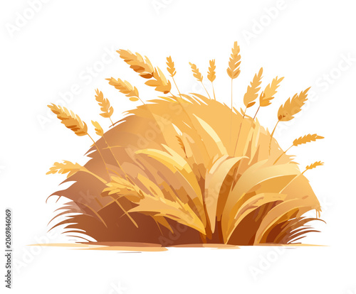 Obraz na płótnie Golden brown autumn haystack standing in grain field under harvest sun for tradi