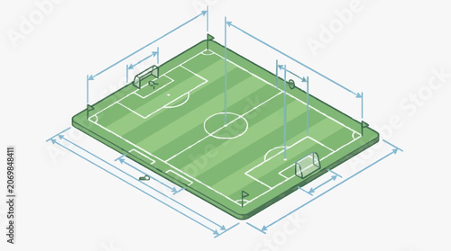 Bild auf Leinwand 3D Soccer Pitch Field Layout Diagram.