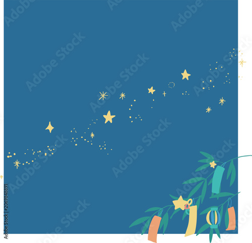 七夕デザイン用 竹・笹・短冊・星のベクター素材セットJapanese Tanabata Festival Bamboo Decoration Vector Illustration Set