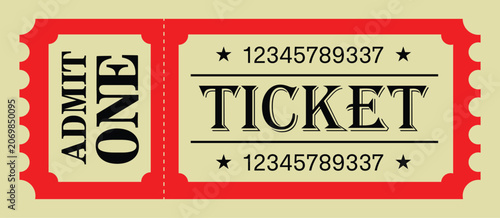 Vintage Admit One Ticket with Red Border retro