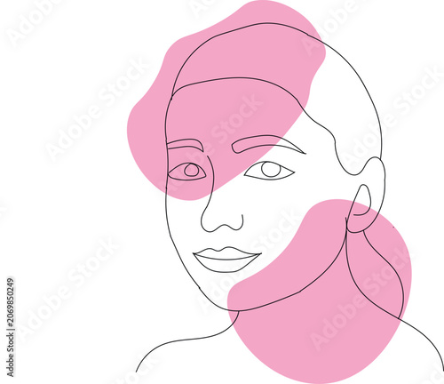 Minimalist Line Art Portrait with Pink Shapes woman