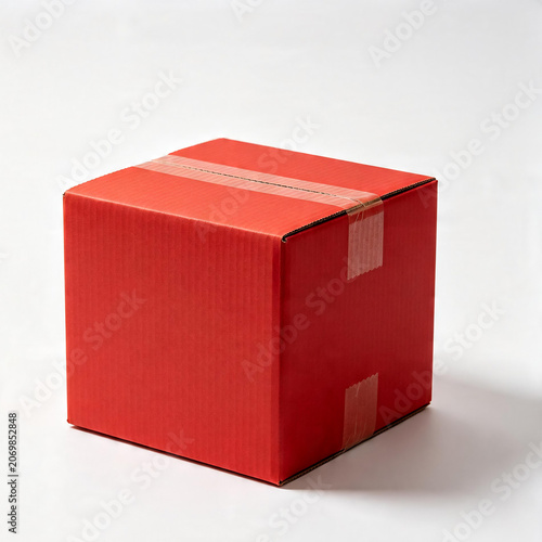 Red Shipping Package Box Isolated on White Background