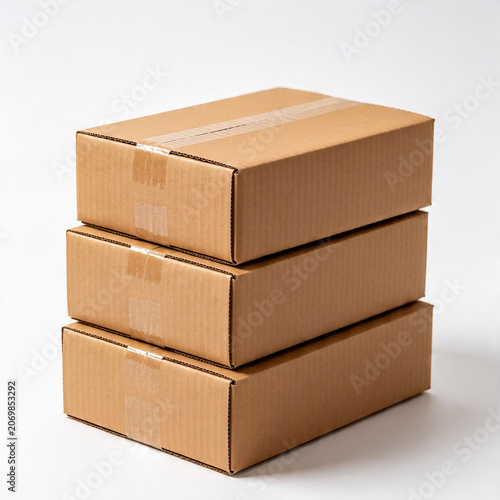 Stack of Parcel Delivery Boxes Isolated on White Background