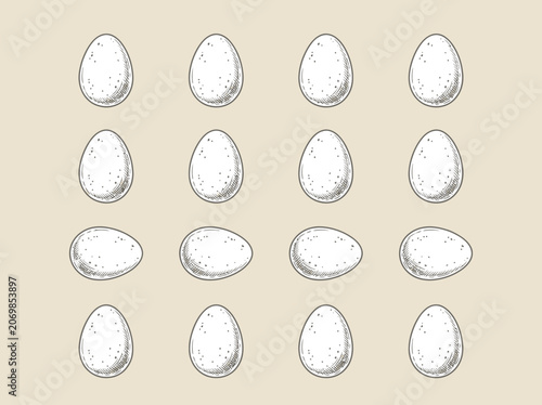 A repeating pattern of hand-drawn white eggs in various orientations on a beige background