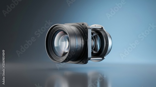 Industrial projection lens assembly 3D render professional optical subsystem multi element focusing precision imaging machine vision integration