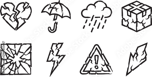 Set of broken heart and weather icons