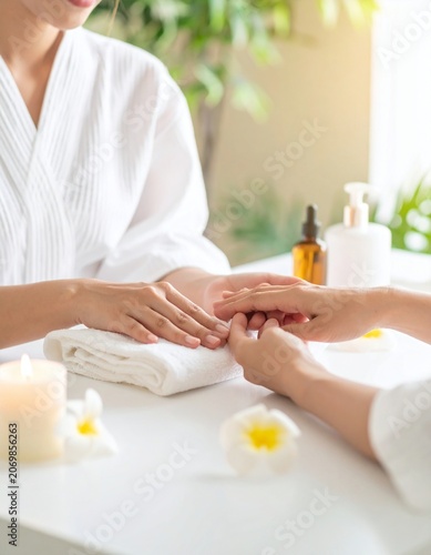 Gentle hand massage and professional spa manicure.