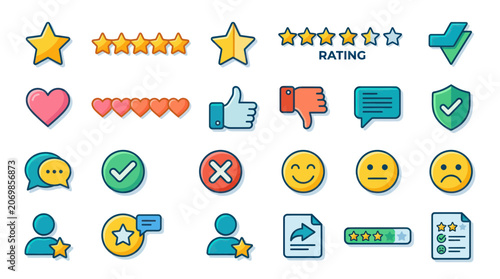Customer Feedback Icons: Ratings, Reviews, Likes, Dislikes, Stars, Emoticons