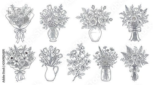 Hand-Drawn Floral Bouquets and Arrangements Sketch Collection