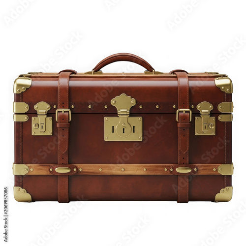 Vintage Brown Leather Suitcase with Gold Hardware