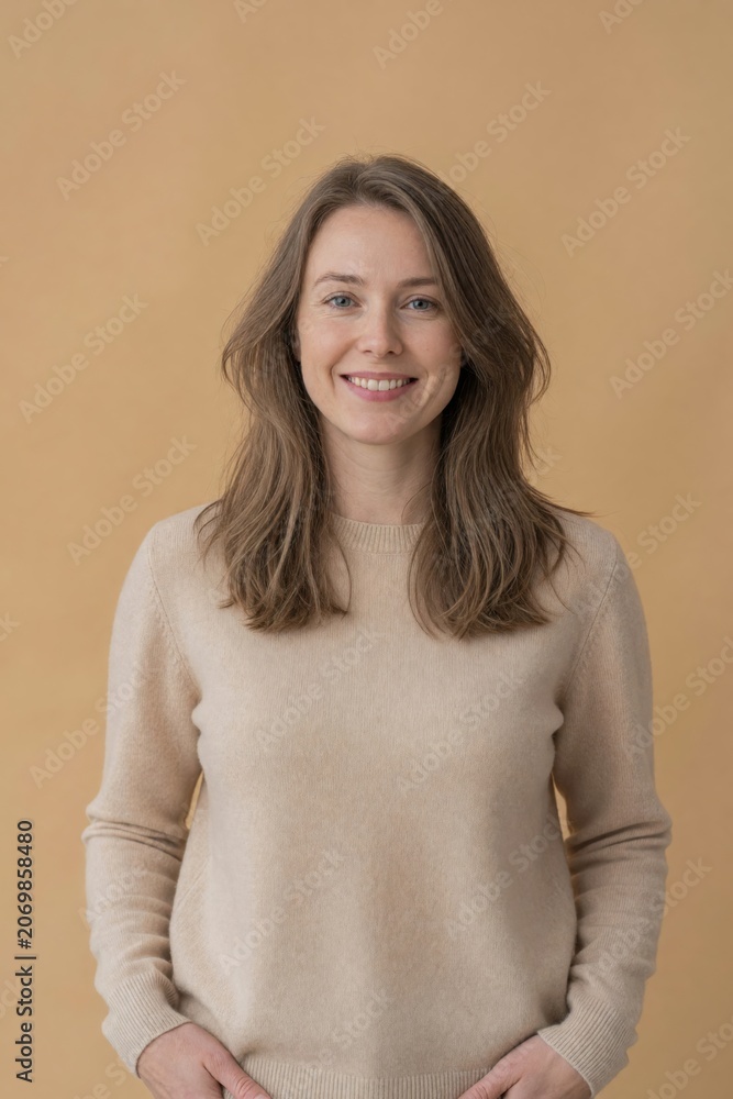 Obraz premium Light ash brown natural tousled hair Scandinavian woman portrait lifestyle