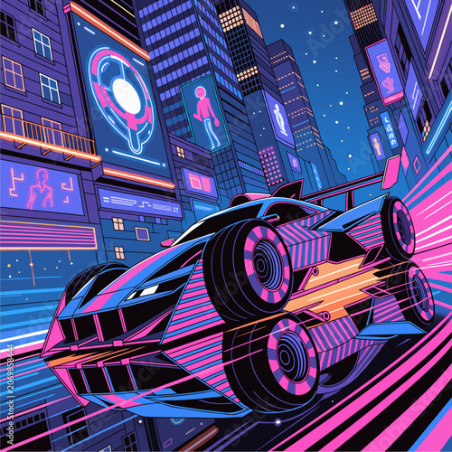 Abstract urban city night background with disco lights music DJ vector illustration and colorful technology design pattern