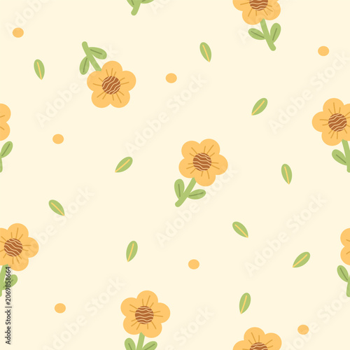 Handdrawn yellow floral seamless pattern vector illustration