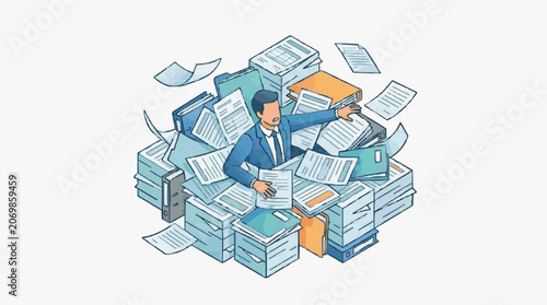 Fotografie Busy Archivist Handling Overwhelming Paperwork.