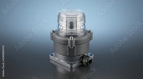 Industrial signal beacon 3D render, visual alert notification device, high visibility warning indicator for automation and safety systems