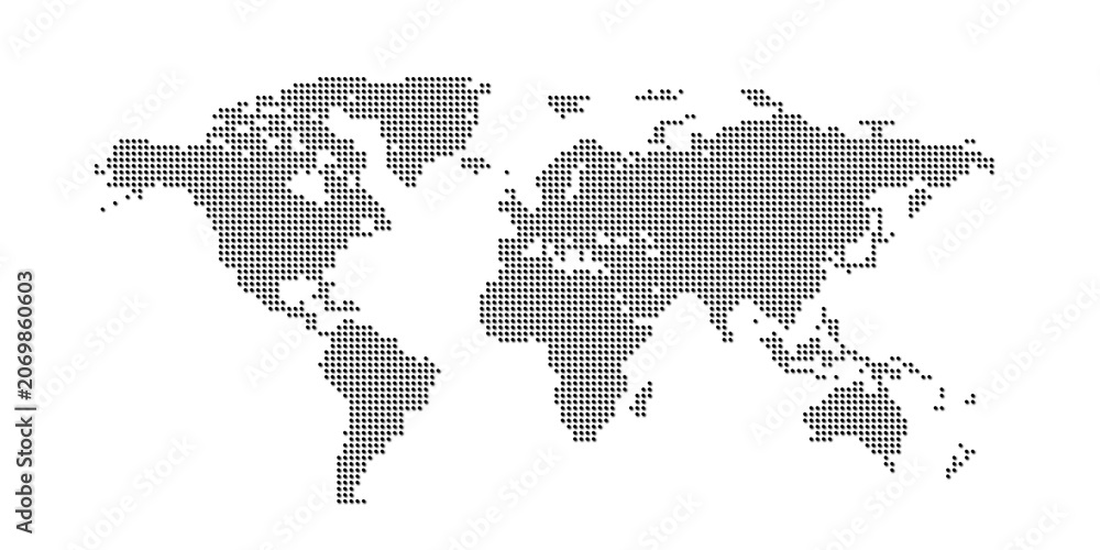 Fototapeta premium World map silhouette with halftone texture effect and detailed global geography design isolated on transparent PNG background