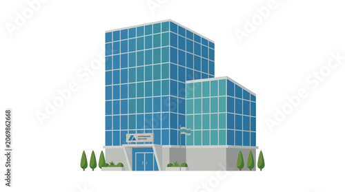 Modern glass office building flat vector illustration