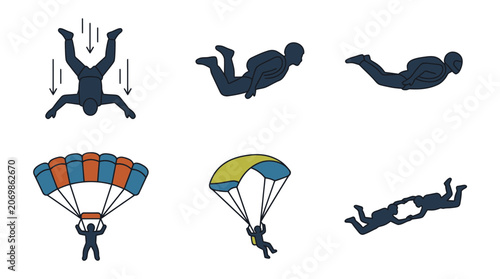 Fotografie Skydivers and parachutists performing extreme sports maneuvers