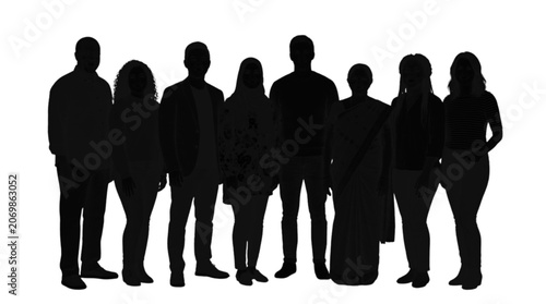 Group of diverse people standing together in a line