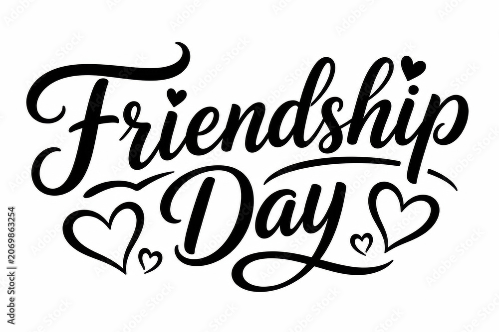 Fototapeta premium Friendship day lettering text design with decorative hearts for greeting cards