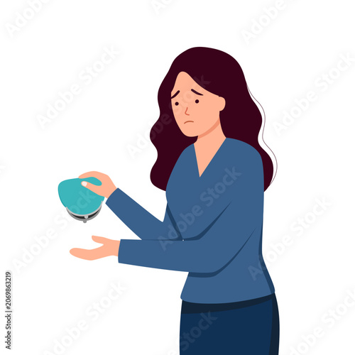 Canvastavla Woman with empty wallet in flat design vector illustration.