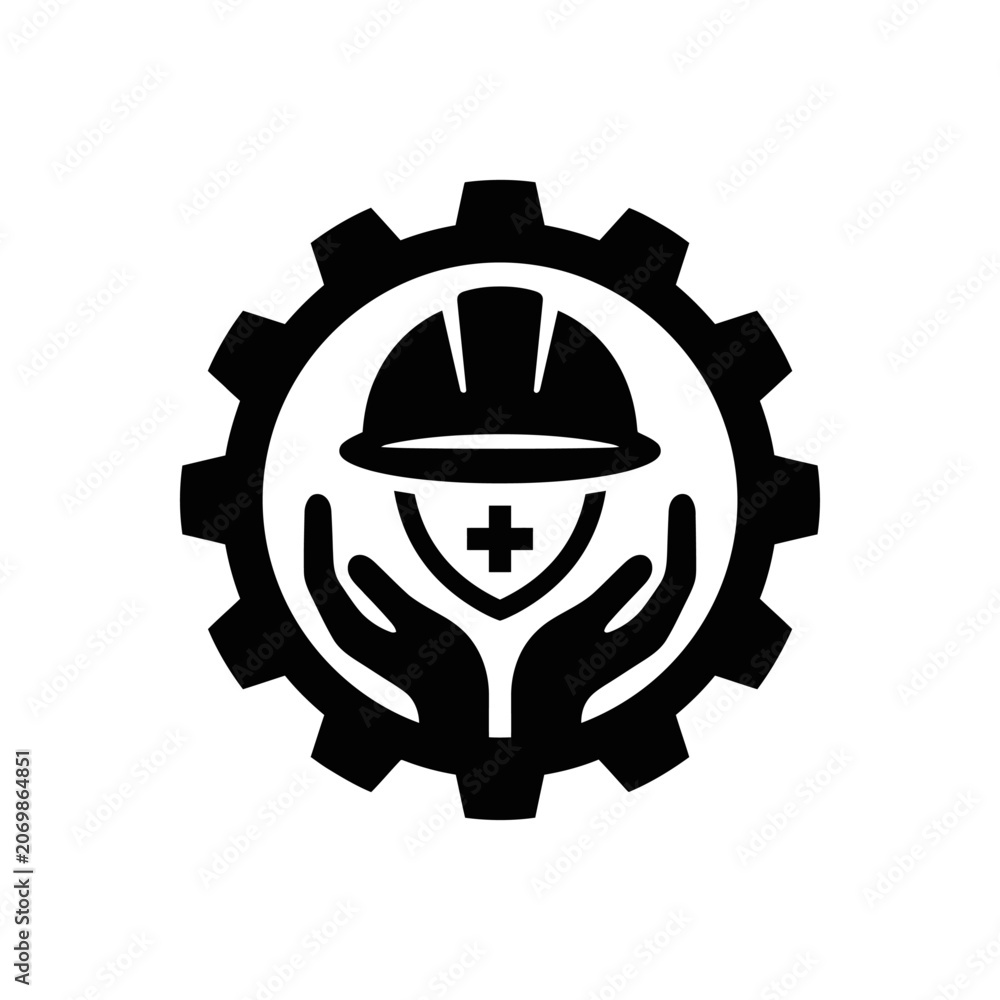 Fototapeta premium Comprehensive Set of Industrial Safety Emblem Designs Featuring Worker Icon Graphics for Construction Site Protection and Occupational Health