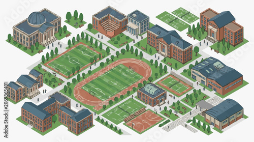 Campus Sports Complex with Academic Buildings.