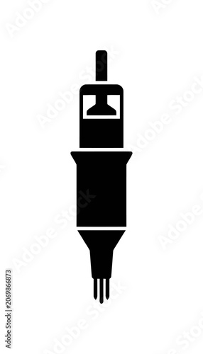 Minimalist vector illustration of a professional tattoo needle cartridge, essential equipment for body art and permanent makeup procedures, isolated on a white background
