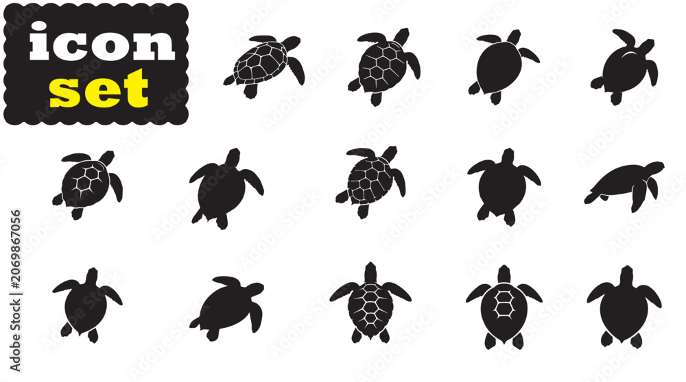 Fototapeta premium Set of Sea Turtle Icon, Sea Turtle Silhouette Vector