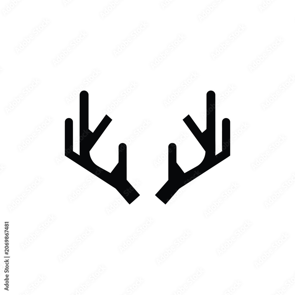 Fototapeta premium Minimalist black silhouette of deer antlers, featuring geometric shapes and clean lines, isolated on a white background, hunting, nature, or outdoor themed projects
