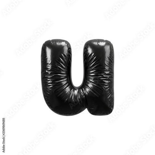 Trash bag letter U - Small polyethylene bin liner font isolated on white background. Perfect alphabet for creative illustrations related to Ecology, recycling, garbage...