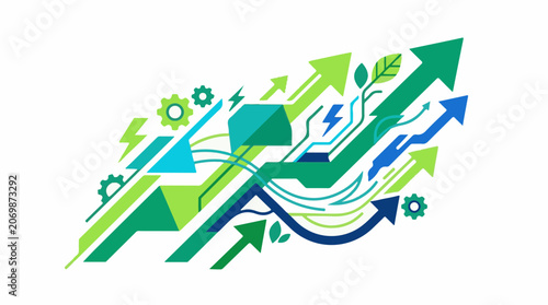 A colorful abstract graphic with arrows and shapes (2)