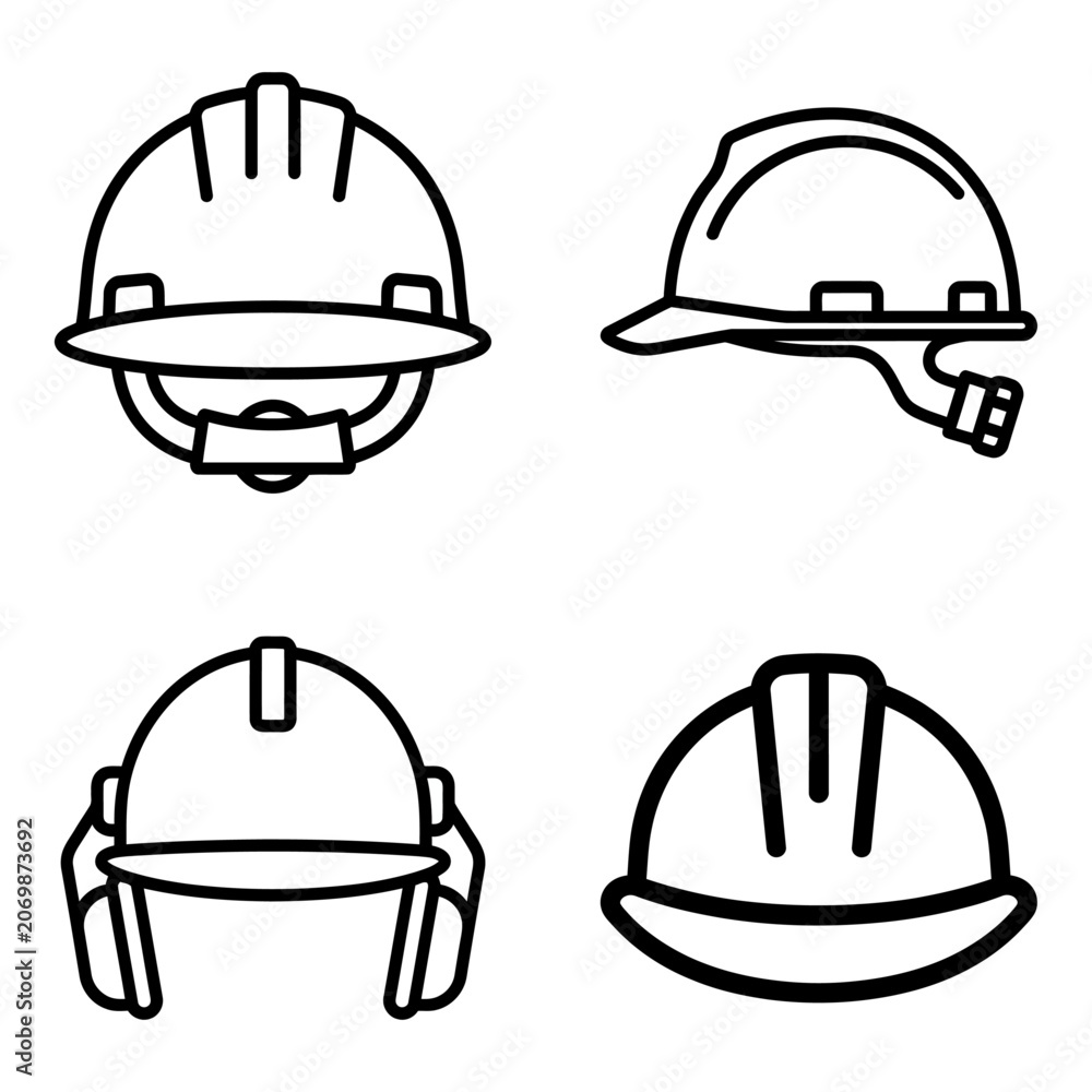 Fototapeta premium Black Hard Hat and Safety Helmet Glyph Icon for Construction Site Protection in Industrial Environments Isolated on a White Background