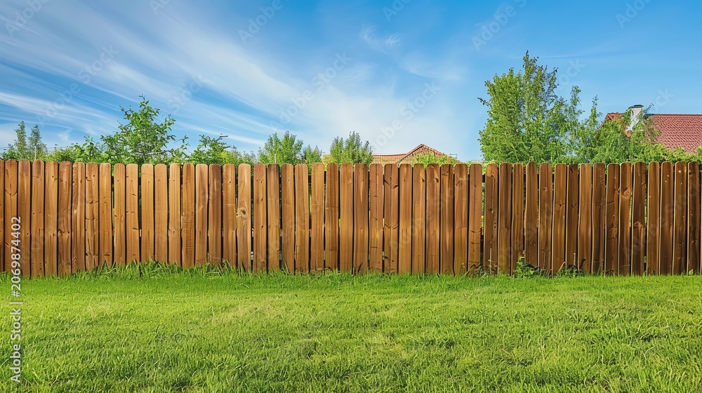 Fototapeta premium A wooden fence against a blue sky.