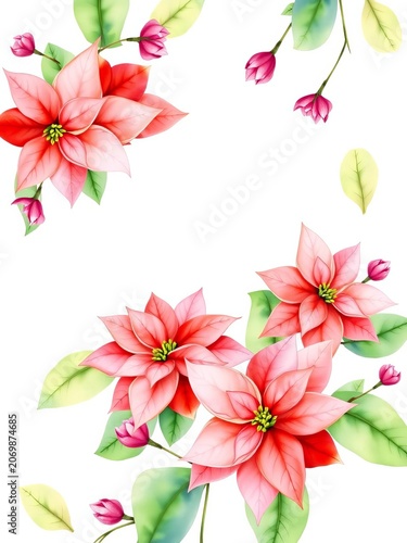 Elegant watercolor poinsettia bouquets on isolated white background, poinsettia, minimalist