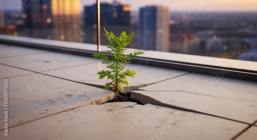 Small plant in concrete.
