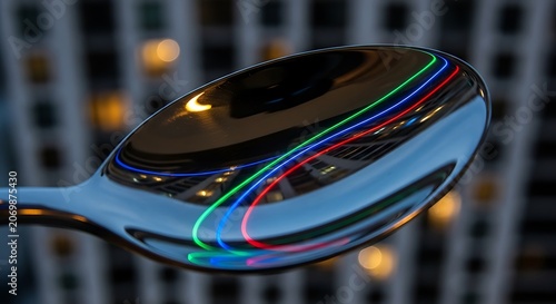 Spoon with colorful reflection.