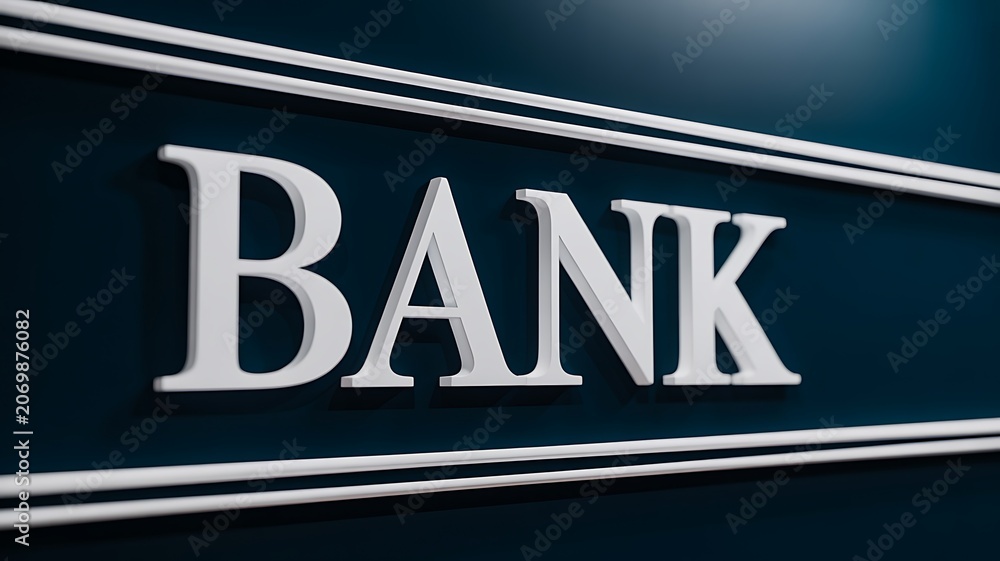 Obraz premium Bank sign on modern financial institution building exterior business concept