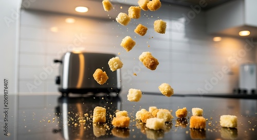 Toast Cubes Falling Kitchen.