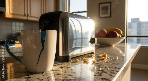 Toaster and kettle on counter.
